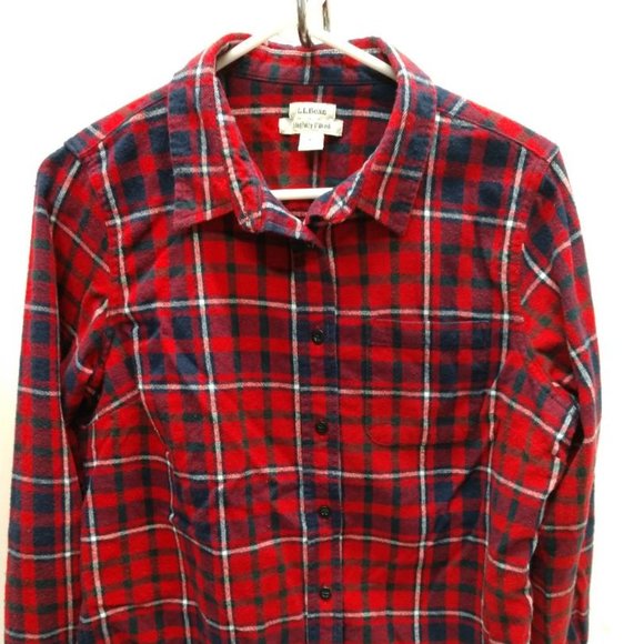 LL Bean Women's Slightly Fitted Red/Black Flannel M - Picture 1 of 6